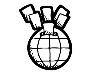 An illustration of a globe with various pieces of paper around it